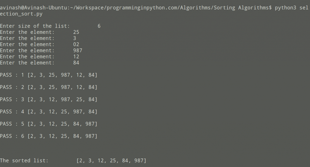 Selection Sort Algorithm in Python