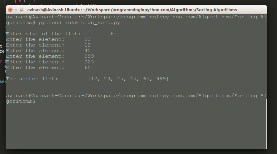 Insertion Sort Algorithm in Python