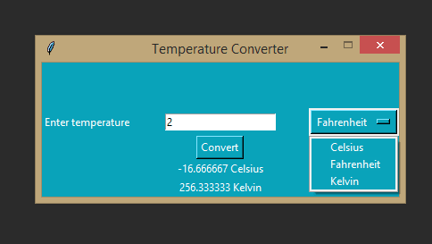 How to create a temperature converter app in python GUI using TKInter